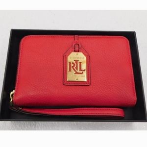 RALPH LAUREN Red and Gold Aiden Tech Zip Wristlet NWT
